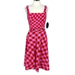 Scoop NYC Pink Red Gingham Sleeveless Two Piece Tank Skirt Set Size Small NWT